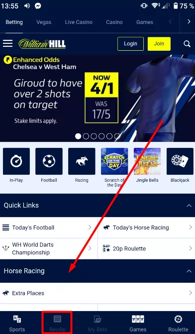 Betslip on William Hill